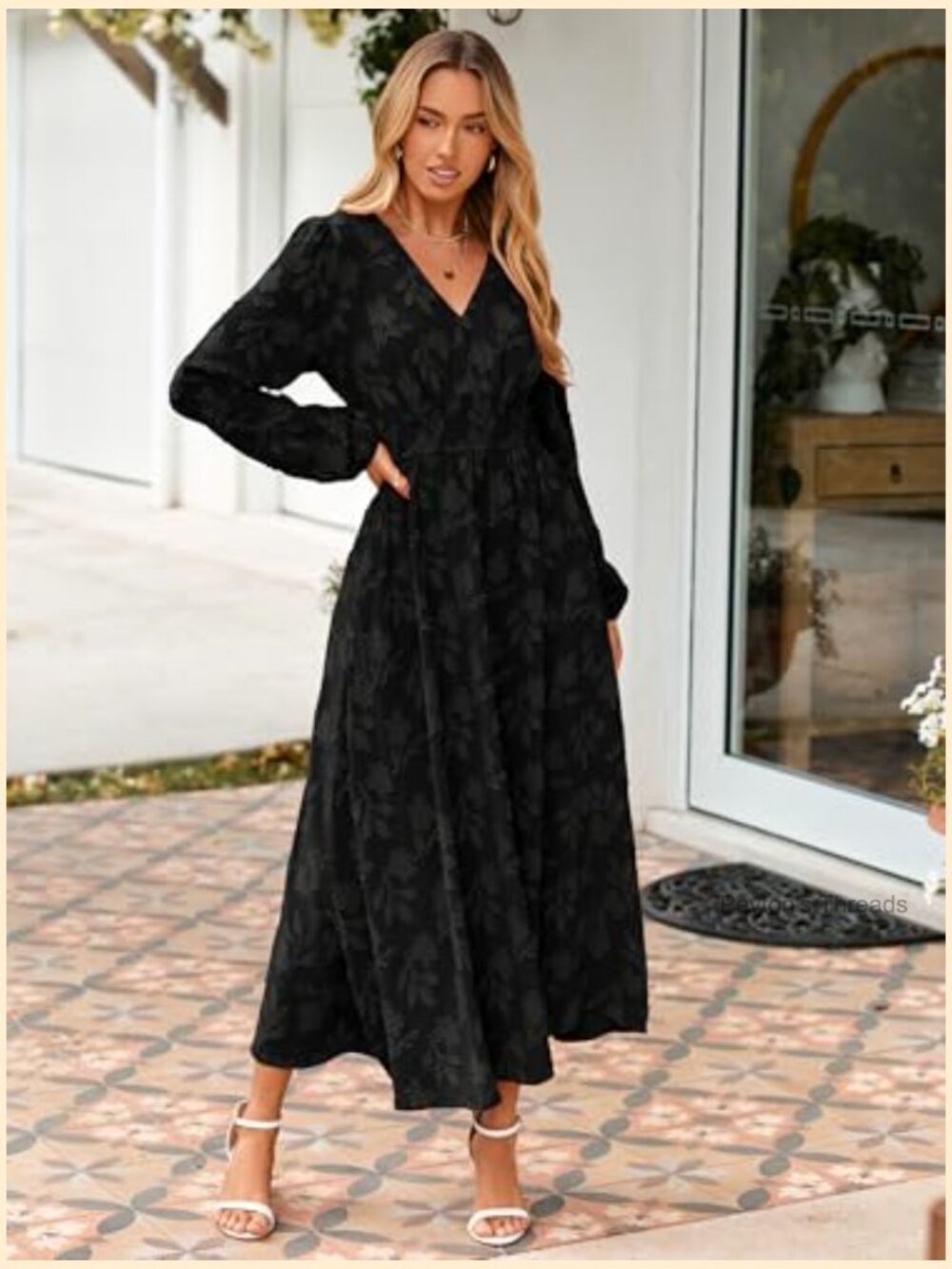Boho Floral Long Sleeve Maxi Dress V-Neck Empire Waist with Pockets - Picture 5 of 7